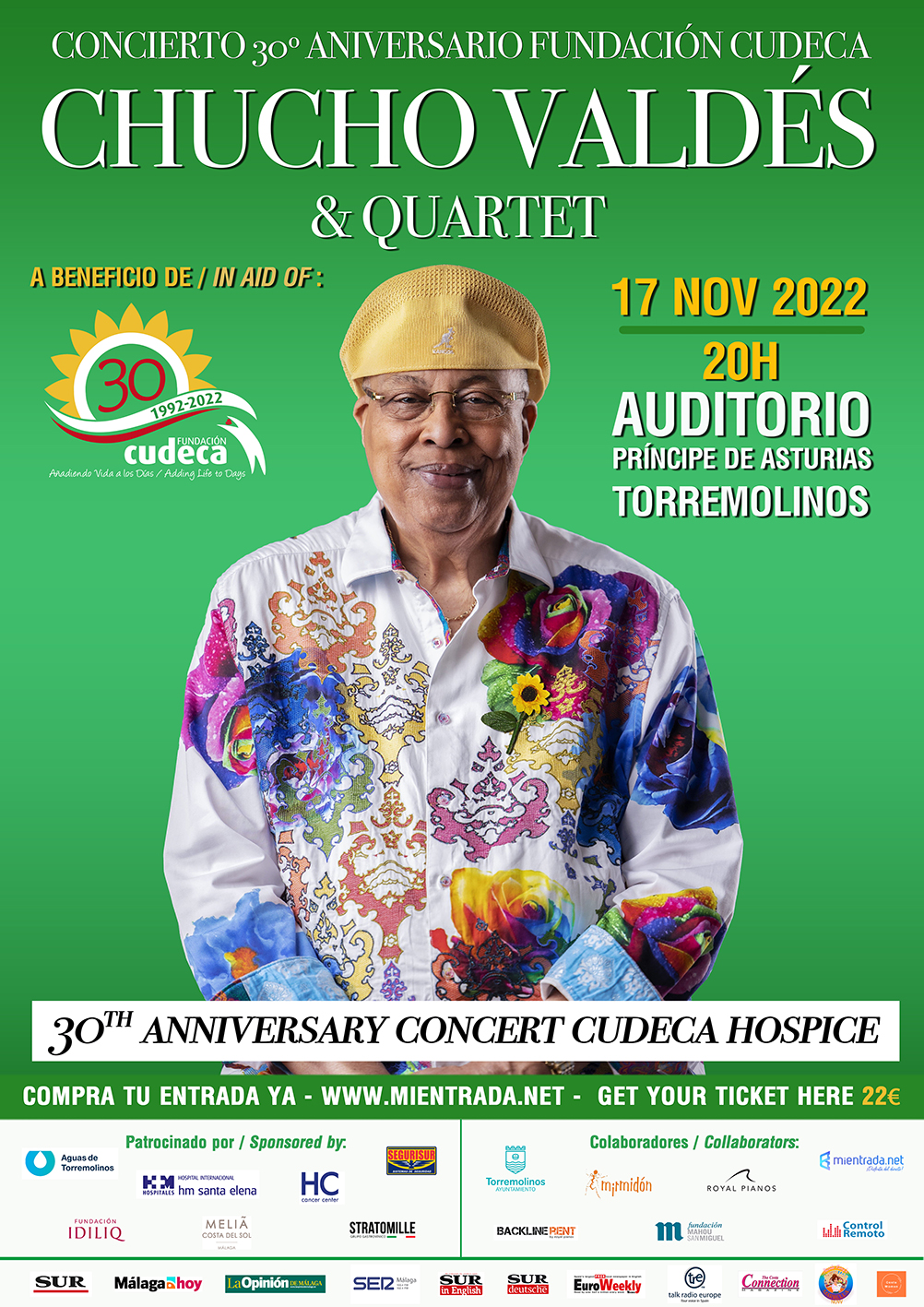 International afro-Cuban jazz pianist Chucho Valdés in Solidarity Concert for the 30th Anniversary of the Cudeca Hospice