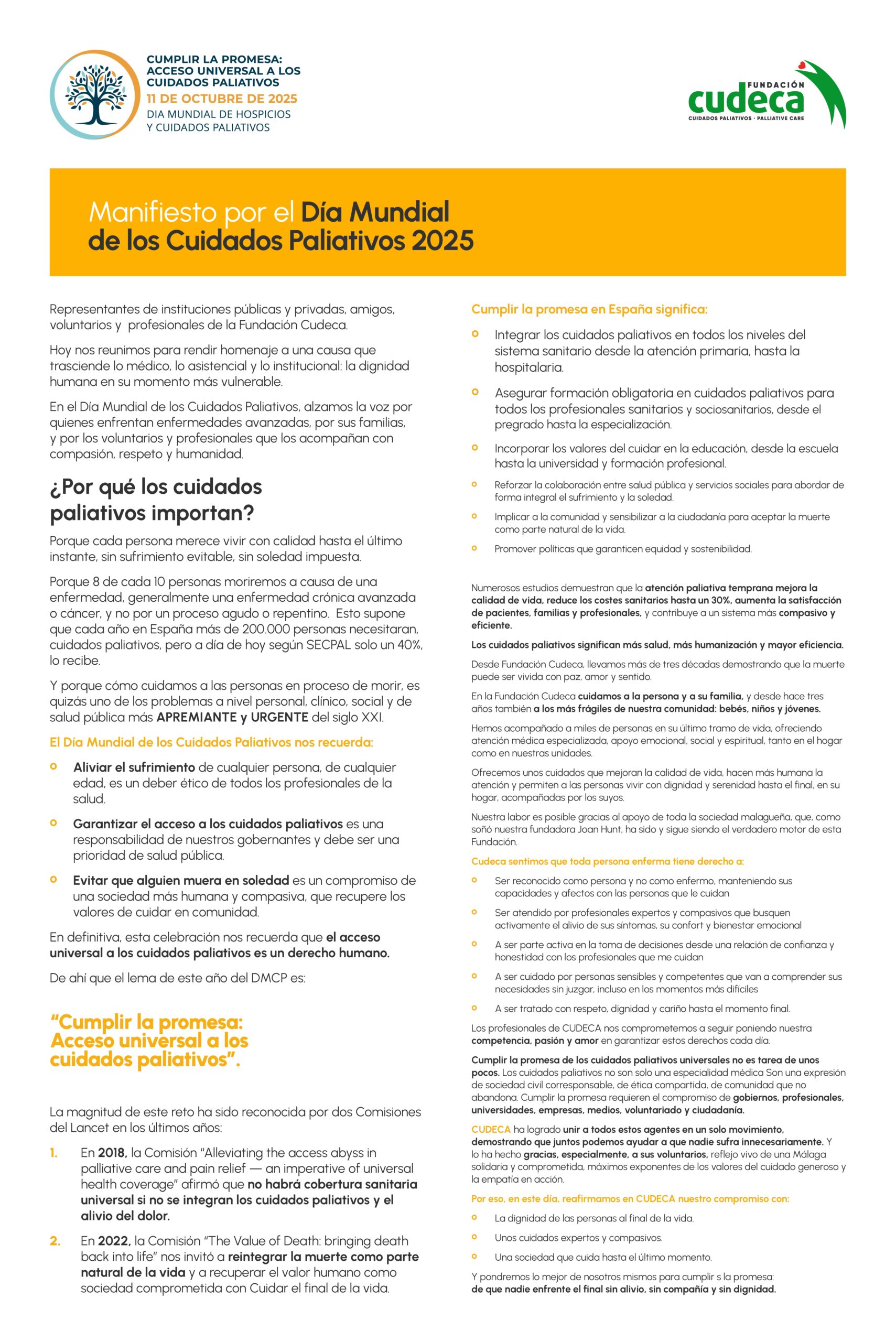 11 de octubre – Día Mundial de los Cuidados Paliativos